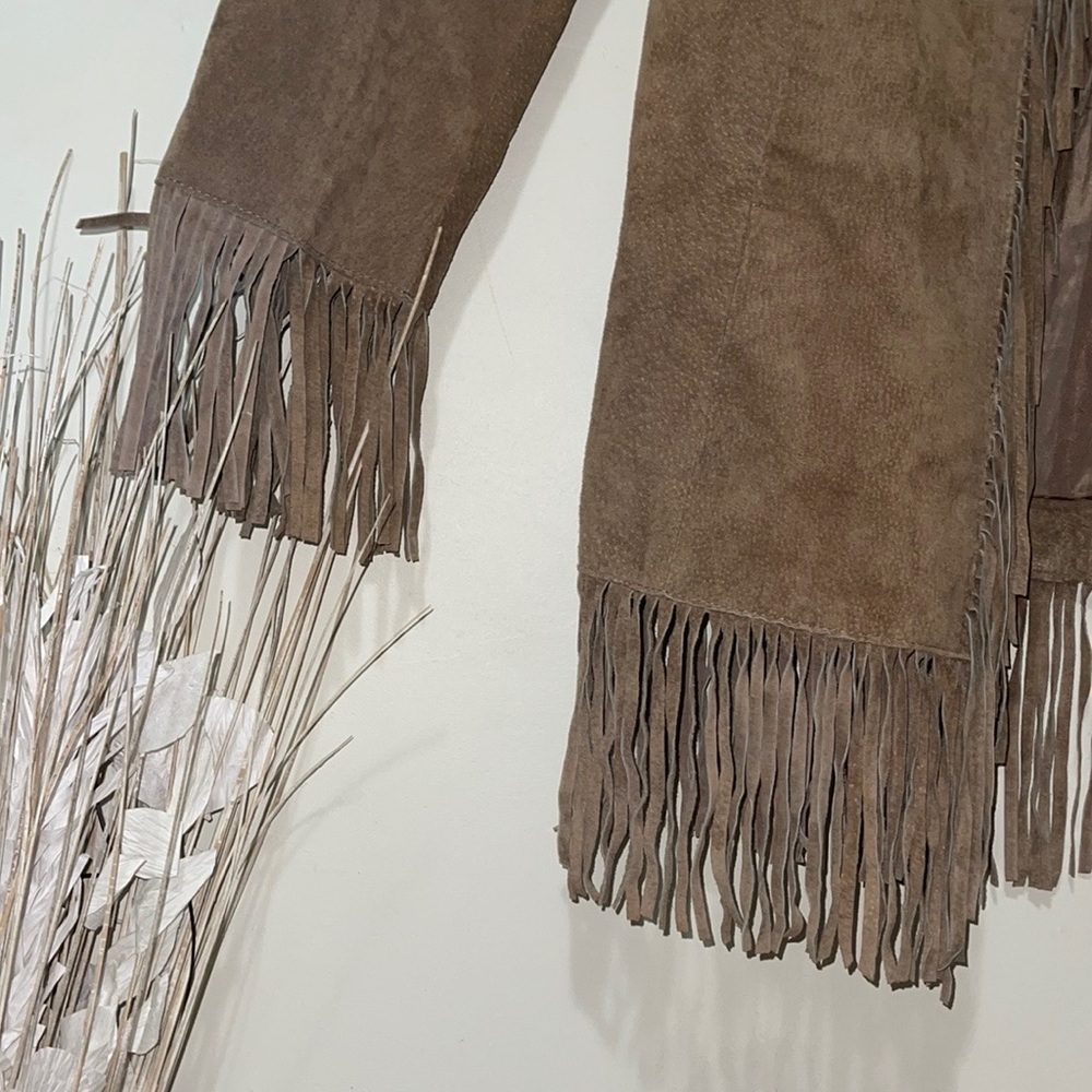 Fringe Suede Leather Jacket. Light brown/beige. Very cool. Size XL. Like new. - Picture 3 of 16